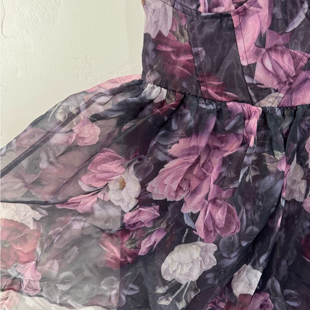 Lulu’s NWT XS Midnight Beauty Black And Purple Floral Print Bustier Mini Dress - Picture 6 of 9